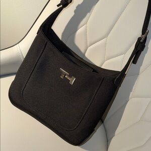 Tommy Hilfiger Black Shoulder Bag with Silver Accents